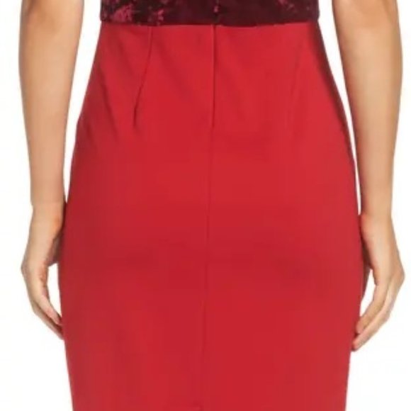 Taylor(Dillards) Perfect ❤️ Dress Velvet Trim Crepe Sheath Dress in Scarlet RED - Picture 6 of 8